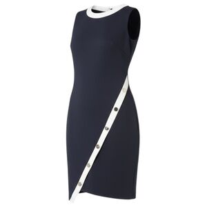 TOMMY HILFIGER - ASYMMETRICAL BUTTONED MIDI DRESS - NAVY/WHITE - 4